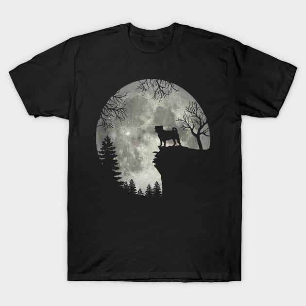 Pug Dog And Moon Scary Halloween T-Shirt by Mhoon 